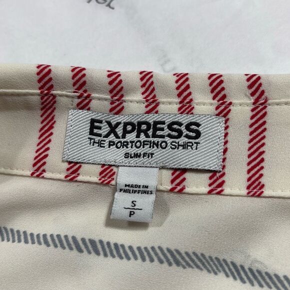 Express Women's Fortofino Shirt Slim Fit Long Roll Tab Sleeve Cream multi Stripe - Picture 12 of 14
